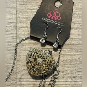 Paparazzi Silver Heart Necklace and Earring Set